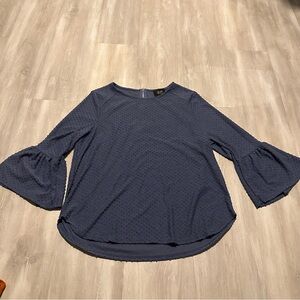 Anthropologie W5 Blue Swiss Dot 3/4 Bell Sleeve Blouse Top Sz L
